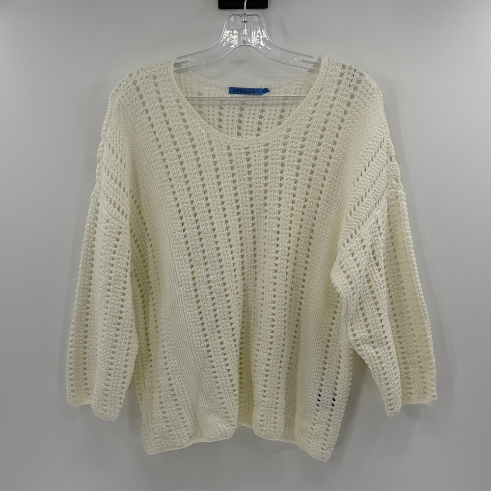 J. McLaughlin Women's Cotton Blend Crochet Knit Sweater - Cream - XL